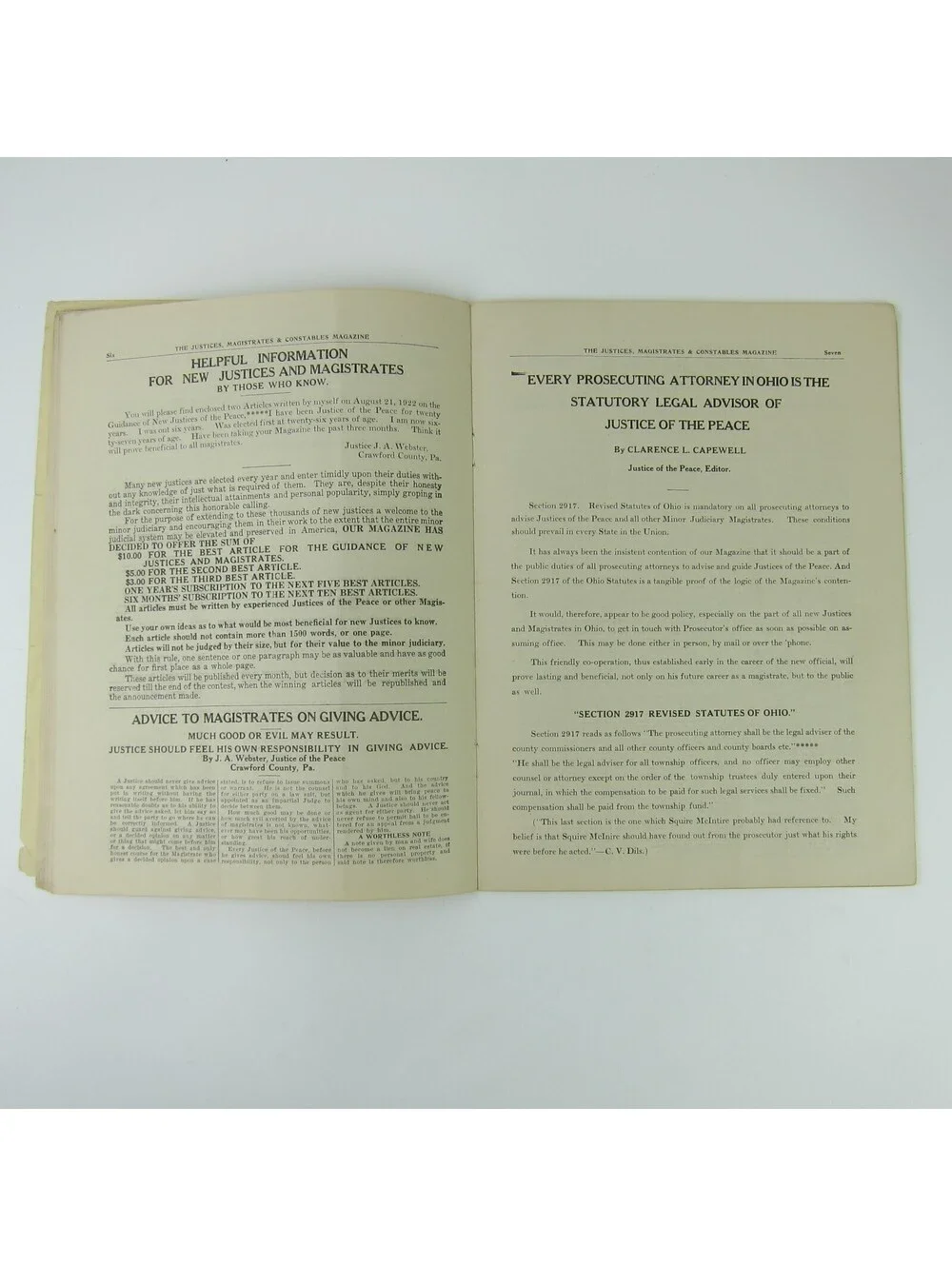 Justices Magistrates & Constables Magazine Ohio Dec 1922 / Jan 1923 Antique RARE